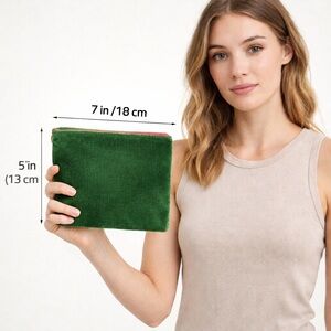 Pair of Ipsy Green Velvet Pouch with Gold Accents